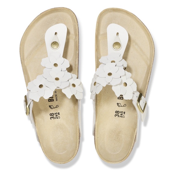 Birkenstock Shoes - NWT Birkenstock White Leather Gizeh Flower Arizona size 8/ 38